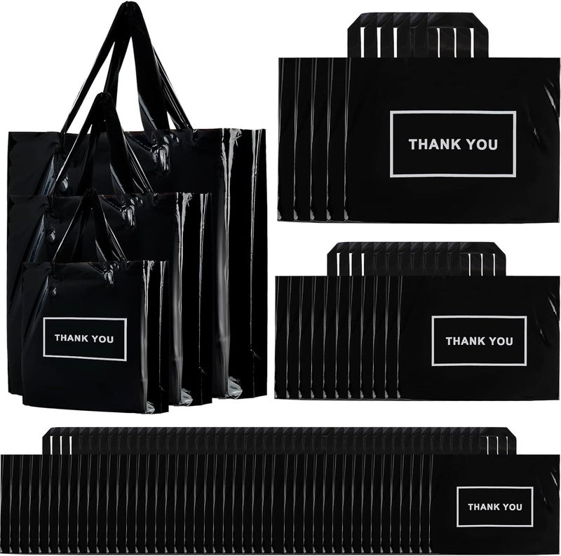 Teling 200 Pcs Thank You Plastic Bags Bulk Thank You Merchandise Bags for Wedding Business, 9 x 12'', 12 x 15'', 15 x 18''(Black) - Image 1
